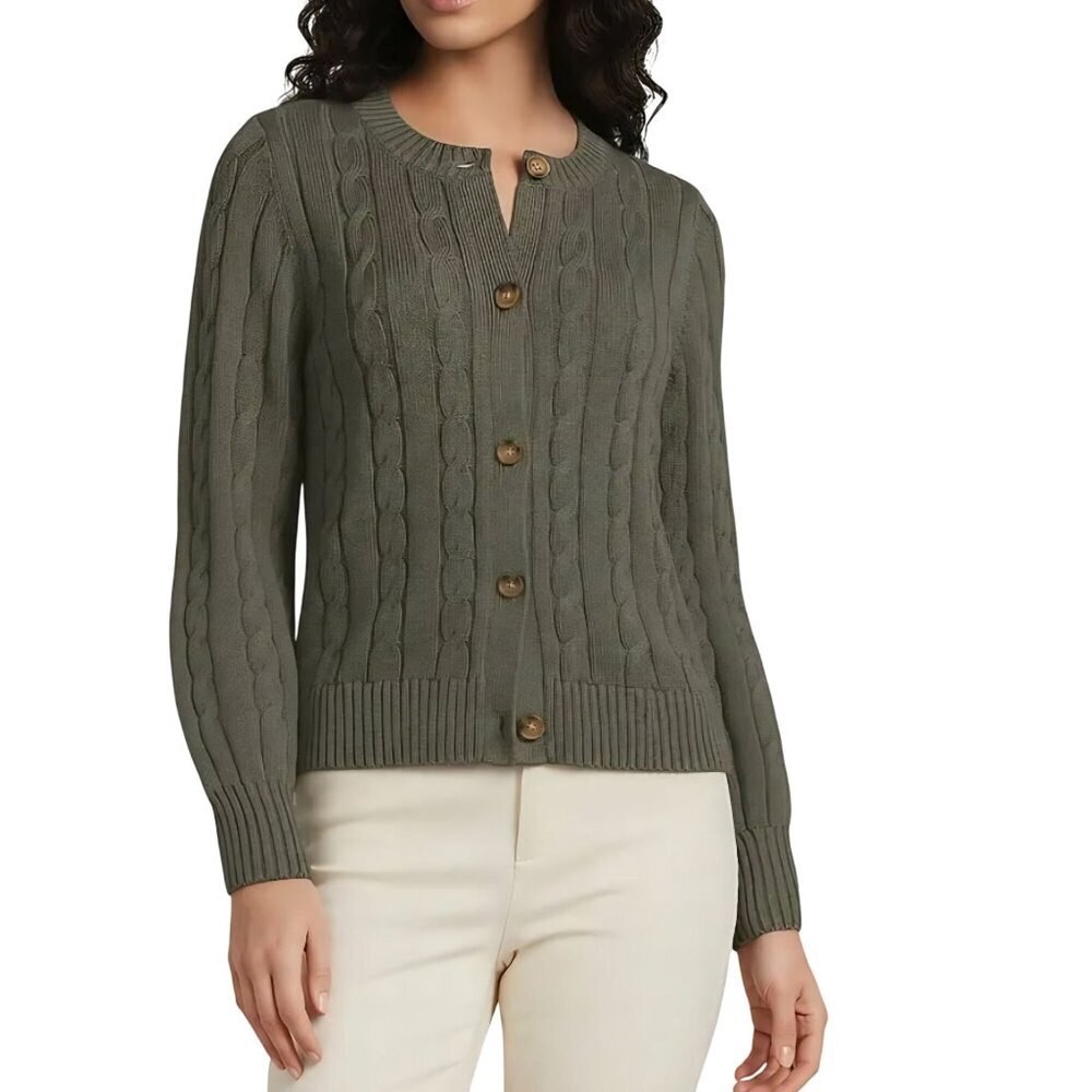 Lands' End Drifter Classic Crewneck CableKnit Sweater Forest Moss 2024 Size 1X